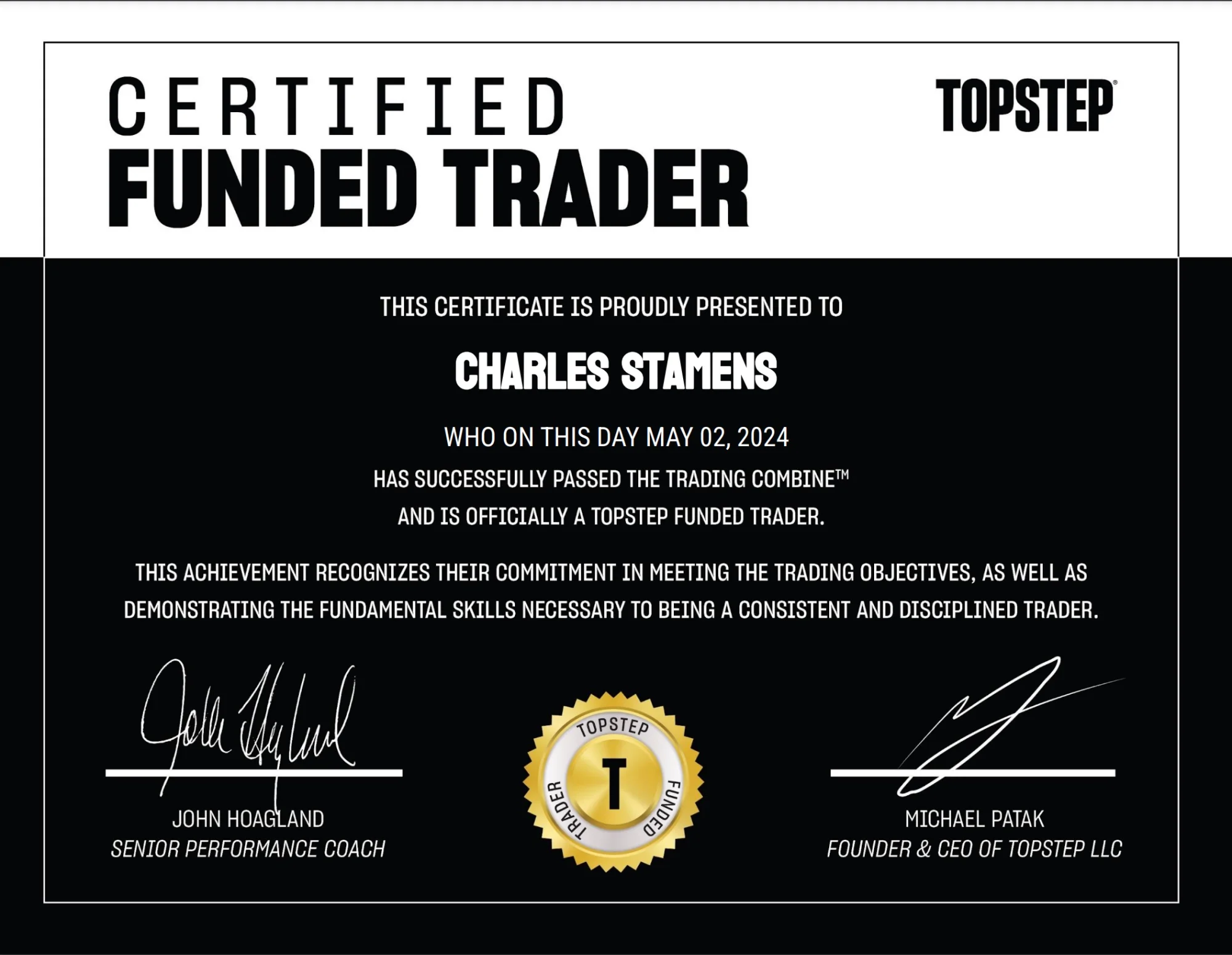 Certification TopStep — Charles
