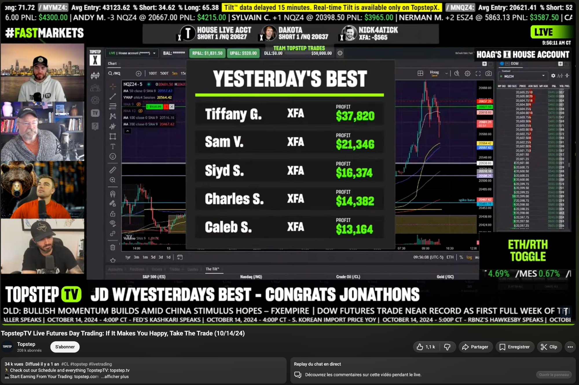 Capture d'un live TopstepTV — nom de Charles visible dans le classement affiché à l'écran